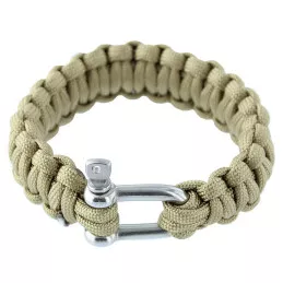 Bracelet de survie Paracorde 2,3 cm Coyote Tan fermoir Manille Inoxydable